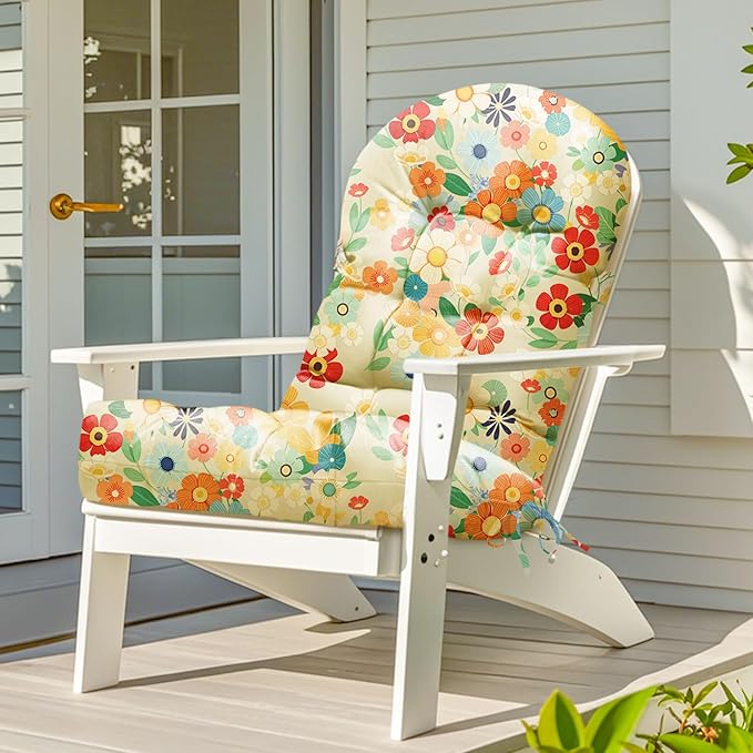 Adirondack Chair Cushion Waterproof Indoor Outdoor Rocking Chair Cushion 44 Inches Patio High Back Chair Cushions Thickened Adirondack Rocking Chair Cushions with Ties, Daisy