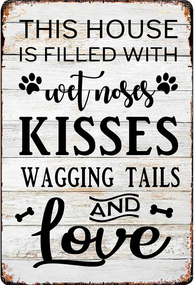 Dog Lover Home Sign Metal Wall Decor – Vintage Rustic Pet Quote Plaque for Entryway, Living Room, or Hallway – Heartwarming Gift for Pet Owners, Dog Moms & Animal Lovers (As the picture shows-1)
