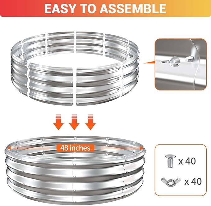 48In Fire Pit Ring, Heavy Duty Galvanized Steel Firepits Outside,Wood Burning,DIY In-Ground or Above-Ground Outdoor Fire Pit, Fireplace for Backyard Bonfire, Patio & Camping