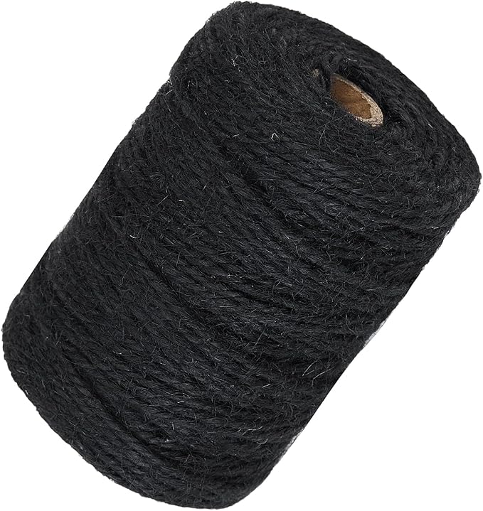 328 Feet 3mm Thick Black Natural Jute Twine, Garden Twine Heavy Duty Industrial Packing Materials String Wrapping, Arts, and Crafts, Halloween Wrapping, Gardening Applications
