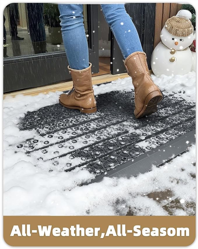 Color&Geometry Outdoor Mats for Front Door All Weather, 19"x30" Non Slip Low Pile Outside Door Mats, Dirt Trapping Waterproof Doormat Entrance, Grey Welcome Matt