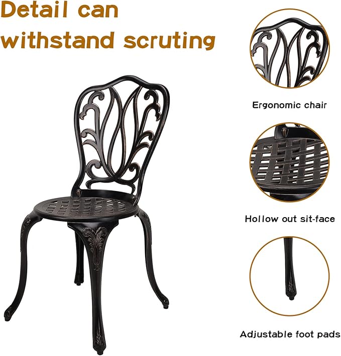 JARDIN DE CENTENNIAL 3-Piece Patio Bistro Furniture Set Cast-Aluminum Bistro Table Set for Lawn,Garden,Backyard (YILI Copper)