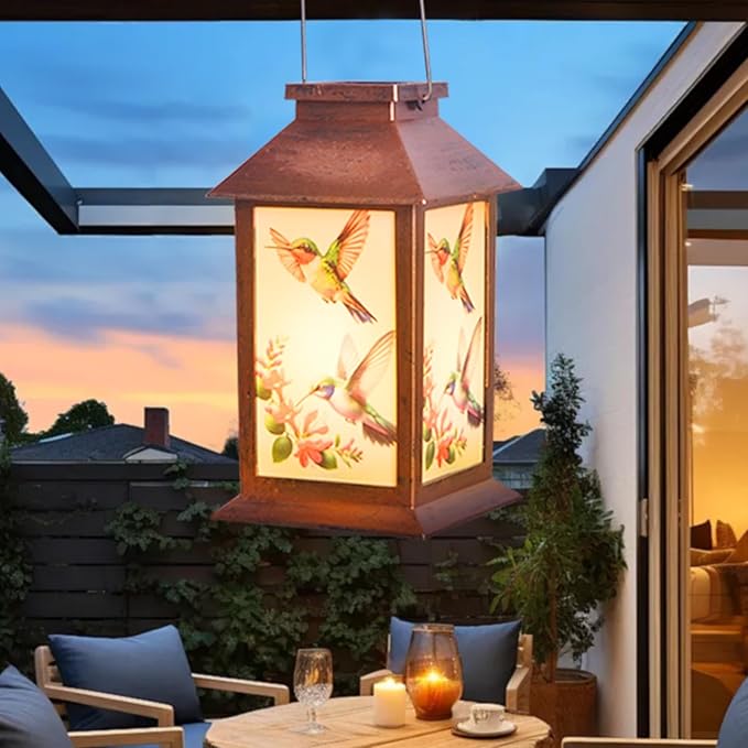 Single Palace Lantern, Wind Chime Hummingbird, Decorative Mobiles Gifts, Solar Hummingbird Wind Chimes, Gifts for Mom, Women, Grandma, Garden Courtyard Lawn Decor, Gift for Christmas and New Year