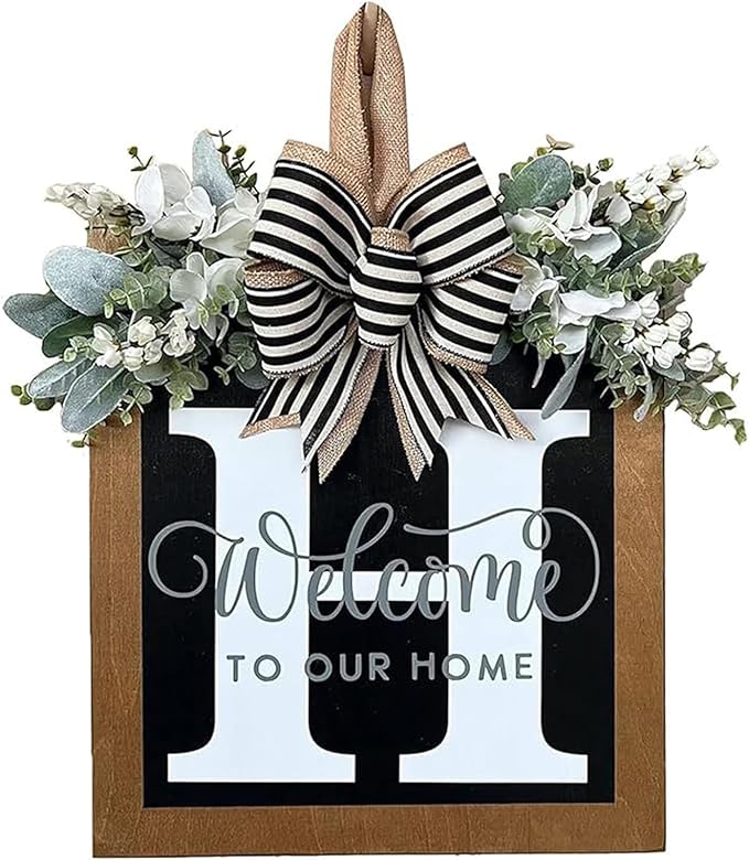 Last Name Front Porch Decor - Welcome Sign With 26 Letter Monogram (H) - Outdoor Decorations for All Seasons