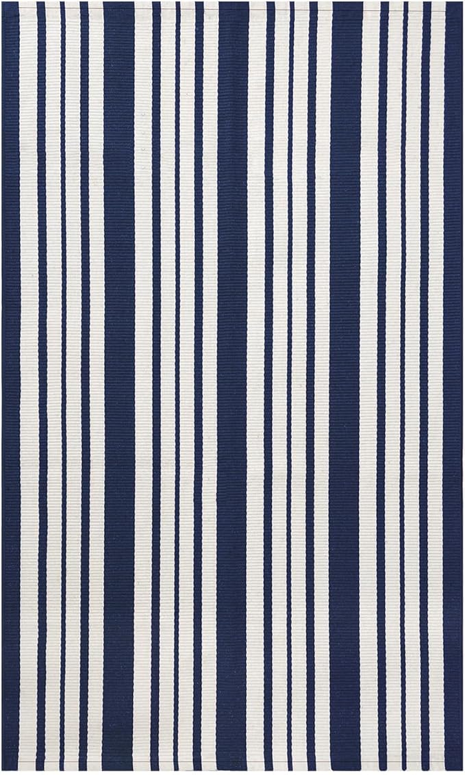 IOHOUZE Navy and White Striped Rug 3'x5' Front Door Rugs Outdoor, Washable Area Rug for Front Porch, Spring Summer Doormats Outdoor Indoor, Cotton Rugs for Entryway Porch Entrance