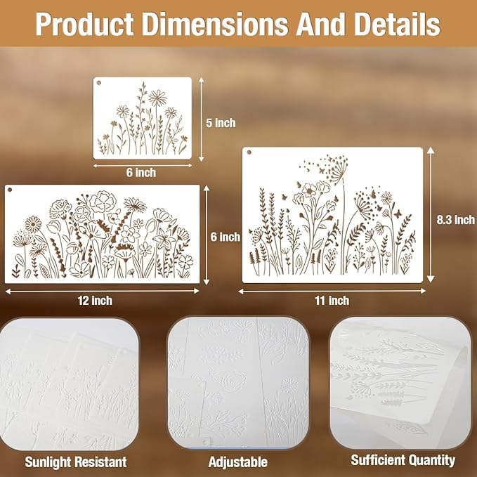 CeeVian Flower Stencils 13 PCS Wildflower Stencils Reusable Template DIY Flower Painting Stencil Floral Stencil for Painting for Painting on Wood Furniture Card Canvas Paper Scrapbook Christmas Gifts