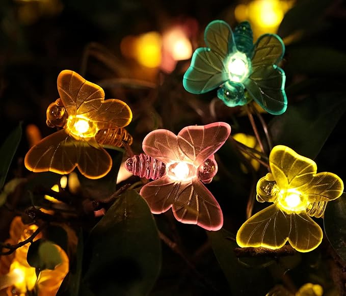 Solar Butterfly String Lights, 16 Ft 32 Warm White LED Outdoor Waterproof Butterfly Fairy String Lights for Garden Yard Outdoor Decorations