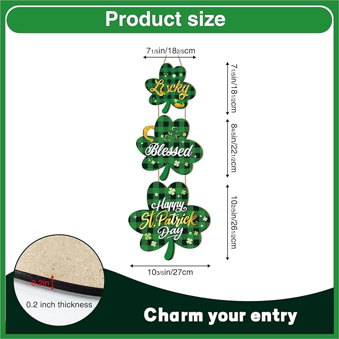 St Patricks Day Door Decorations, Shamrock Shaped Hanging Sign for St. Patrick's Day Decor, St. Patricks Day Shamrock Wreaths for Front Door, St Patty's Day Decorations Indoor Outdoor