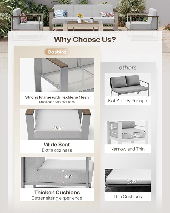 Outdoor Aluminum Loveseat, Modern Patio Patio Furniture with Wide Seat and Thick Cushions, All-Weather Oversized Couch for Deck, Porch