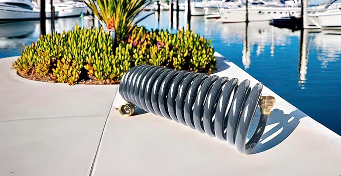 SANFU PU Recoil Garden Water Hose 3/8"ID(9.5 x 12.7mm) x 15ft Premium with 3/4"Inch Brass Fittings Retractable, Outdoor Patio Hose Marine&Boat, Gray(15')
