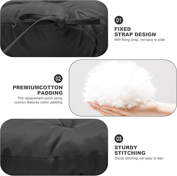 Porch Swing Cushions,Outdoor Cushions 3 Seater Replacement with Backrest, Waterproof Thickened Bench Cushion with Ties for Porch, Patio,Outdoor, Backyard and Garden (Black 60 * 40 in)