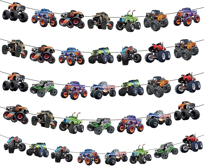 Monster Truck Happy Birthday Decorations Truck Car Birthday Decorations Party Decoration Racing Theme Party Supplies Decoration Suitable for Boys Girls Baby Party Children