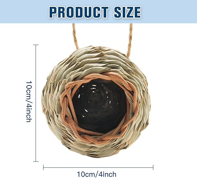 WDEFUN Humming Bird Houses for Outdoor Hanging, Natural Grass Bird Hut,Hand Woven Hummingbird Nest,Wren Finch Bird House for Garden Window Outdoor Home 2 Pack