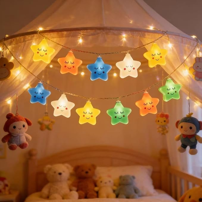 Star Cloud Rainbow Fairy Lights 9.8FT 20 LED Lights ，Warm White Fairy String Lights for Holiday Party Bedroom Wedding Garden Decoration (Colored Stars, 9.8FT)