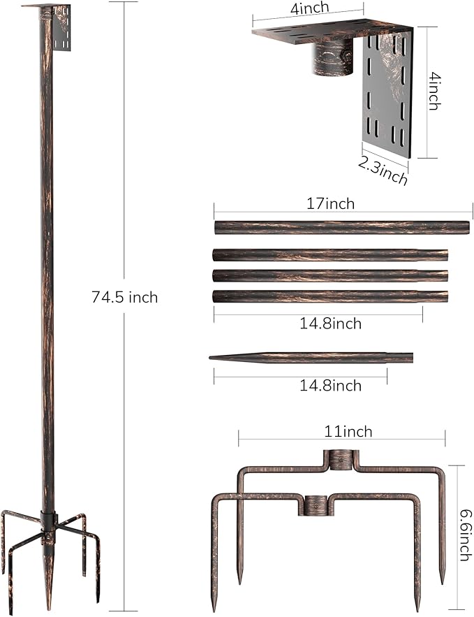 Bird Feeder Pole – 75 Inch Height Bird House Pole with 1-Inch Dia Heavy Duty for Birdfeeders, Feeding Stand with Mount Kit for Outdoor, Slip-Fit Connection, Copper Brushed