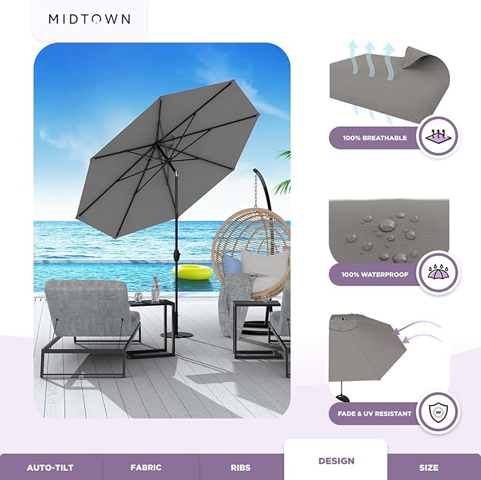 Midtown Umbrellas The Lean Patio Umbrella (Terylast Fabric - Charcoal, 10 Foot)
