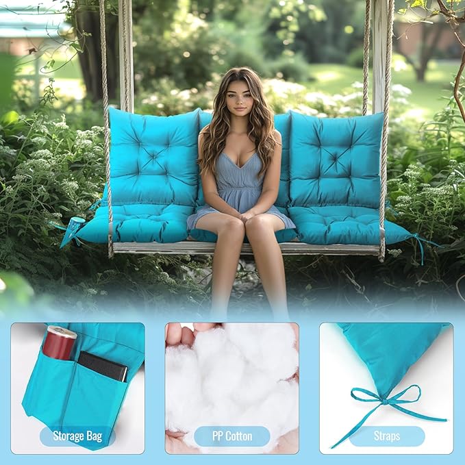 NACATIN 3 Seat Cushion for Outdoor Swing - 60x40 inches, 4" Thick Porch Swing Cushions with Ties and Storage Bag, Waterproof Bench Cushions for Patio, Outdoor, Backyard and Garden (Peacock Blue)