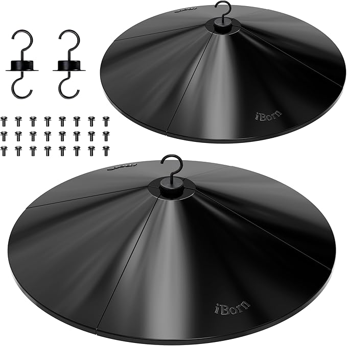 iBorn Bird Feeder Squirrel Guard, Polycarbonate(PC) Oversize Squirrel Baffle Defender for Hanging, Bird Feeder for Outdoors Protector,19.5 Inch,Pack of 2, Black