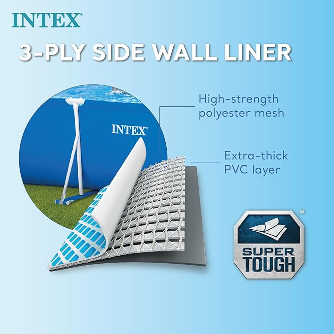 INTEX 28279EH Rectangular Frame Above Ground Swimming Pool Set: 14ft x 33in – Includes 530 GPH Cartridge Filter Pump – SuperTough Puncture Resistant – Rust Resistant – 1883 Gallon Capacity