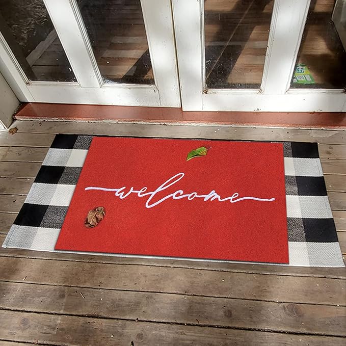 AAZZKANG Red Door Mat 36"x24" with Non Slip Rubber Backing Outside Inside Large Welcome Mats for Front Door Easy to Clean Doormat for Patio,High Traffic Areas