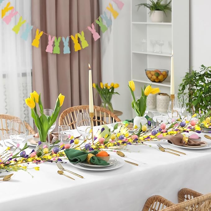 6.5 Ft Easter Colorful Eggs Garland for Mantle Spring Summer Pastel Artificial Flower Garlands Vines Easter Decorations for Home Mantle Fireplace Indoor Holiday Decor
