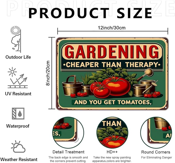 Plants Gifts Gardening Cheaper Than Therapy Vintage Tin Sign for Garden Patio Porch Yard She Shed Decor 8x12 Inch(3946)