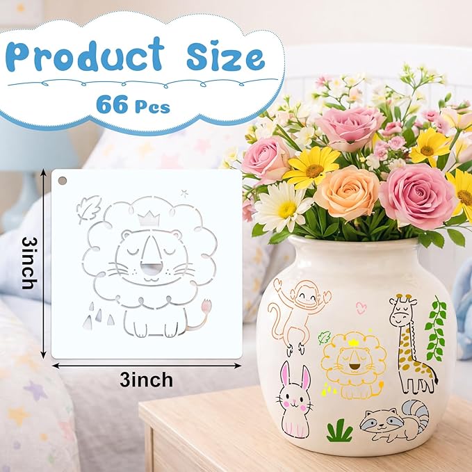 Marspark 66 Pcs Spring Easter Small Stencils for Crafts Reusable 3 Inch Stencils for Painting on Wood DIY Craft Paint Template for Wall Home Decor Card Rock Canvas Drawing Holiday (Cute Baby Animal)