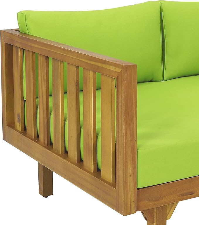 LUMISOL Outdoor Acacia Wood Daybed, Patio 3-Seater Sofa with Water-Resistant Cushions, Patio Conversation Set Outdoor Daybed with Wooden Armrests for Backyard, Deck, Poolside, Teak Green