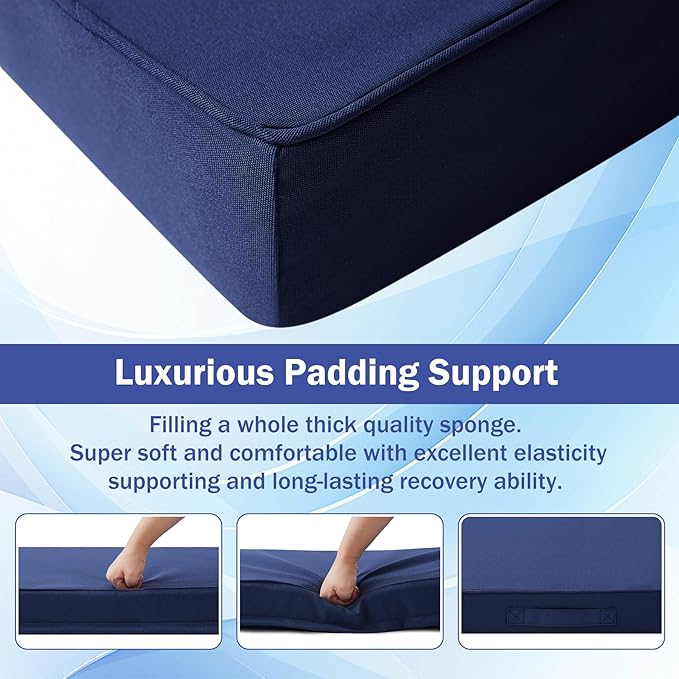 Patio Chair Cushions, 19" x 19" x 3" Outdoor Chair Cushions Set of 4, Waterproof Outdoor Cushions for Patio Furniture, Outdoors Seat Cushions Set of 4 with Handle and Ties, Navy Blue