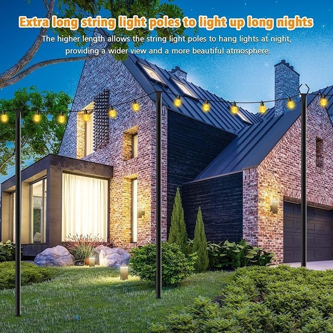 LETIANPAI 10Ft String Light Poles 4 Pack,Light Poles for Outside Lights,Outdoor with Fence Brackets Hanging Lights,Metal Stand Deck Patio Backyard (2 Pack 10FT)