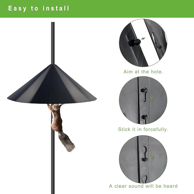 Squirrel Baffle for Bird Feeder Pole - 19 Inch for Shepherd’s Hook, Squirrel Proof Cone (1 Pack, Black)