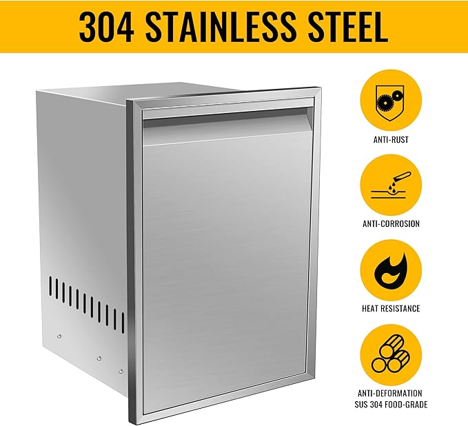 Built-in Double Trash Drawer 16" W x 22.3" H x 18" D, Pull-Out Tray Outdoor Kitchen Stainless Steel Trash Drawer Storage Two Trash Bins for BBQ Island Grill Station