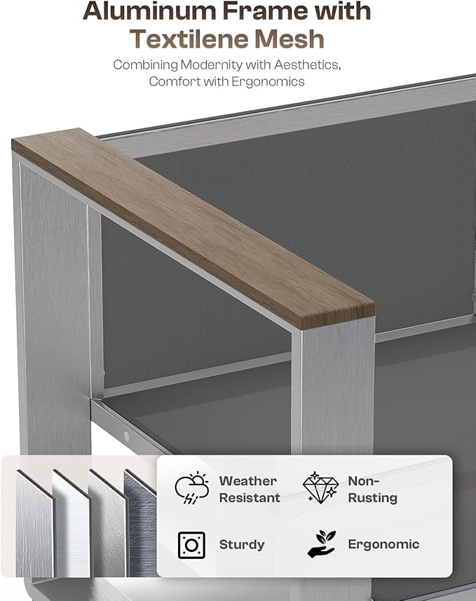 Outdoor Aluminum Loveseat, Modern Patio Patio Furniture with Wide Seat and Thick Cushions, All-Weather Oversized Couch for Deck, Porch