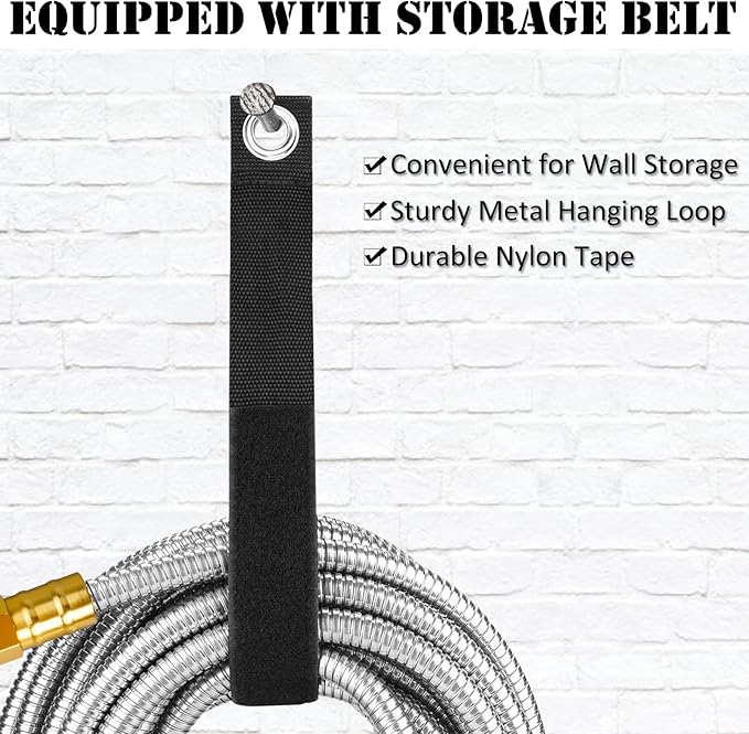 125ft Garden Hose Made by Metal with Super Tough and Soft Water Hose, Household Stainless Steel Hose, Durable Mighty Garden Hose with 4 Spraying Modes Adjustable Nozzle, No Kinks and Tangles
