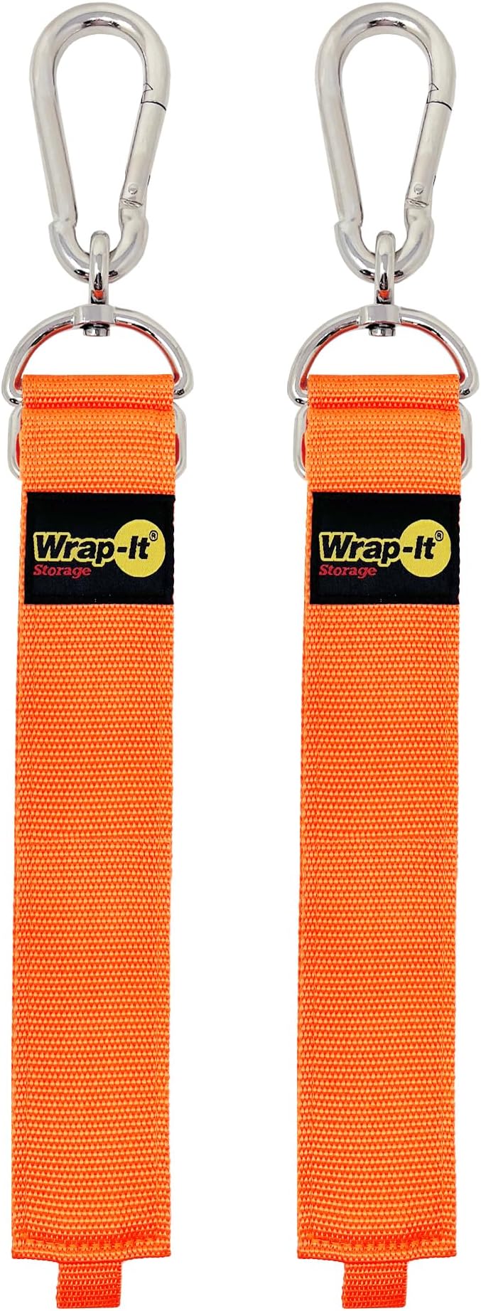 Wrap-It Storage Hook 'n Hang Straps - 32" Blaze Orange - 2-Pack Carabiner Straps for Cord Storage or Garden Hose