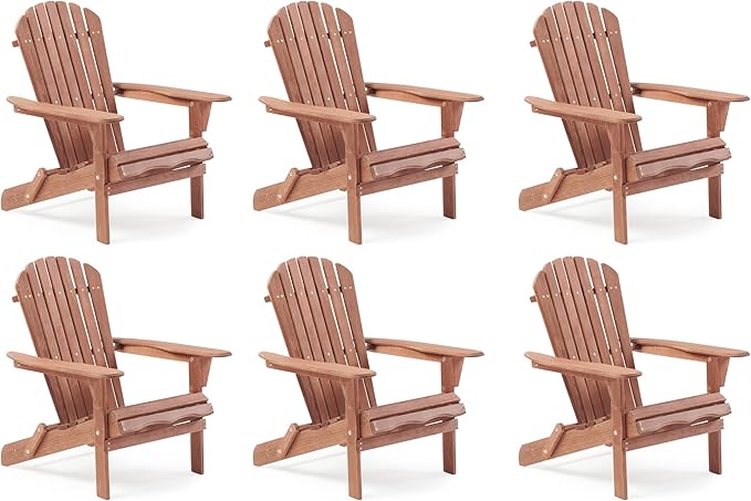 Wooden Folding Adirondack Chair Set of 6, Pre-Assembled BackRest Wood Lounge Chair for Outdoor Patio Garden Lawn Backyard Deck Pool Beach Firepit