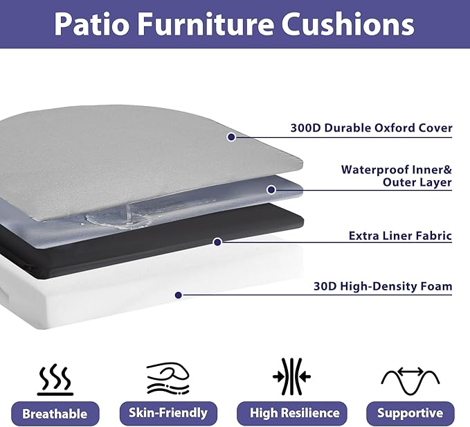 Outdoor Chair Cushions Set of 4 -Waterproof Outdoor Seat Cushions for Patio Furniture, Patio Chair Cushion with Handle and Ties, Round Out Door Chair Pads,19" x 19" x 3", Grey
