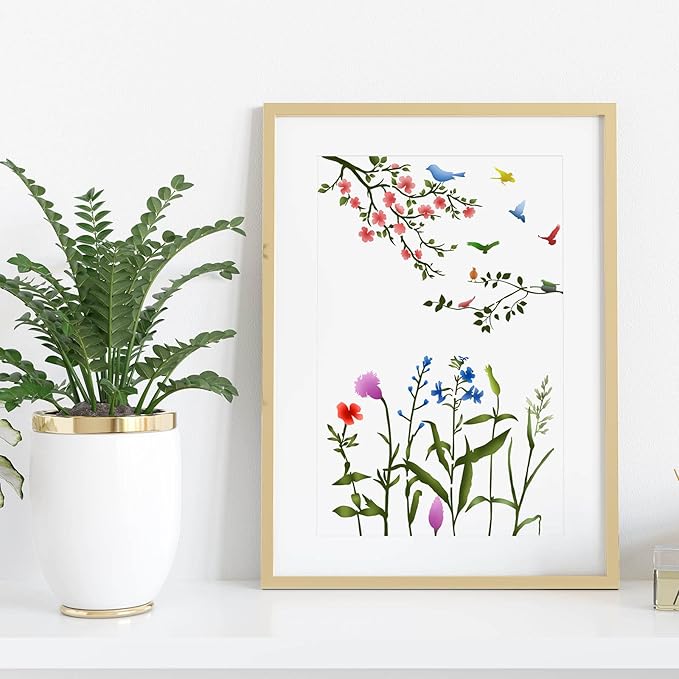 Marspark 20 Pieces Wildflower Stencils for Painting Template Flower Wall Stencils Reusable Spring Templates PET DIY Drawing for Painting on Wood Wall(Rectangular Style)