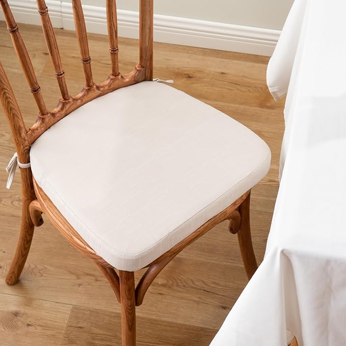 Battilo Chair Cushions for Dining Chairs with Ties, Indoor/Outdoor Kitchen Chair Pad with Non-Slip Backing, Dining Seat Cushion with Machine Washable Removable Cover, 16"x16"x2", Set of 2, Beige