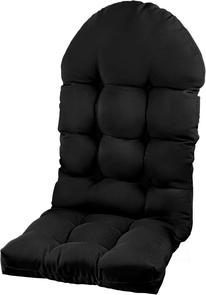 Large Adirondack Chair Cushion, Rocking Chair Cushion 50x20.8x4 inch, High Back Patio Cushions of Upper and Lower with Ties, Sunscreen and Fade-Resistant (Black, 1)