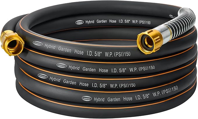 Garden Hose 5/8 in. × 21 ft. High Flow Flexible Hybrid Rubber Water Hose 5/8" I.D., No Memory Durable Lightweight Water Hose for Watering, Irrigation, Water Transfer Pump