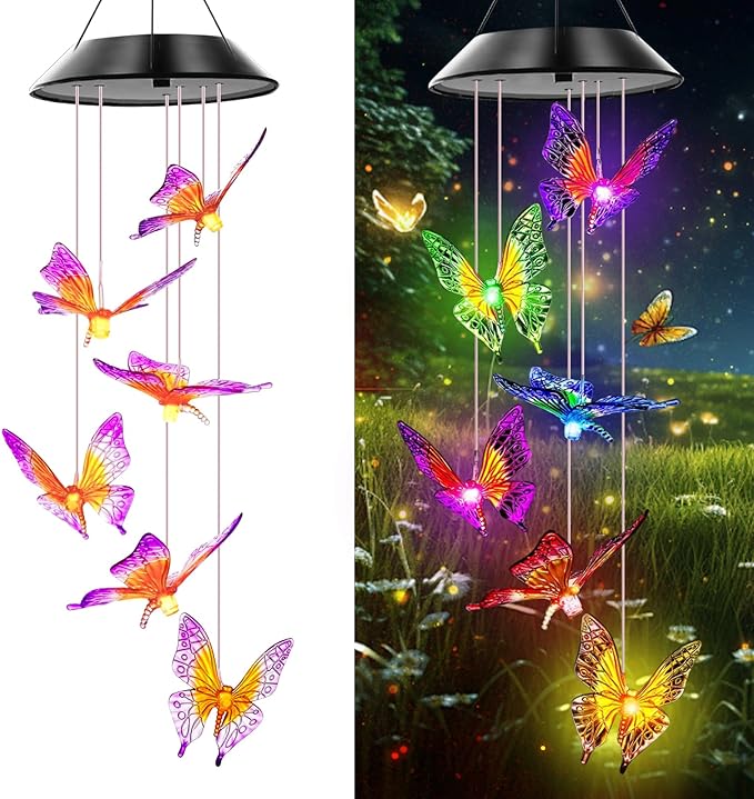Butterfly Solar Wind Chimes, Butterfly Wind Chimes for Outside,Best Gifts for Mom Grandma Women Wife Aunt Sister, Unique Mobile Wind Chime, Garden Yard Decor
