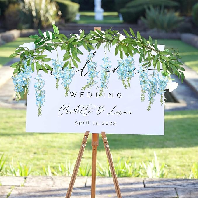 DearHouse 2Pcs 6 Ft/Piece Artificial Flowers Silk Wisteria Garland Artificial Wisteria Vine Rattan Silk Hanging Flower for Home Garden Outdoor Decor (Blue)