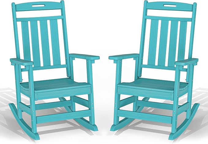 Plawdlik Oversized Outdoor Rocking Chair - All-Weather Resistant,HDPE Heavy Duty Patio Rockers with High Back - Perfect for Porch,Garden,Modern Style Set of 2-Aruba