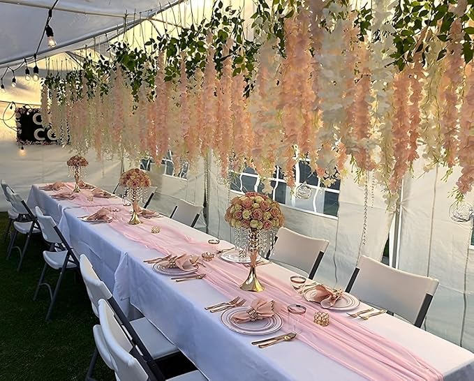 Artificial Wisteria Hanging Flowers Fake Wisteria Flower Garland Silk Vines Rattan Decor for Home Wedding Arch Wall Garden Greenery Bedroom Outdoor Office Party Decoration (36, Light Pink)