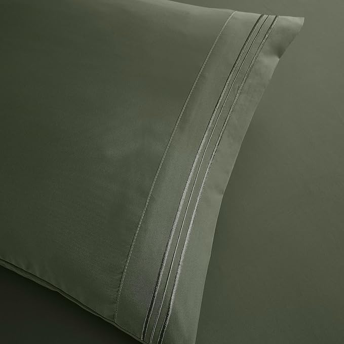 Clara Clark Bed Sheets, Premier 1800 Series Bed Sheet Set, Deep Pocket, Wrinkle, Fade, Stain Resistant, Luxury Soft Bedding Sheets & Pillowcases, Queen, Olive Green