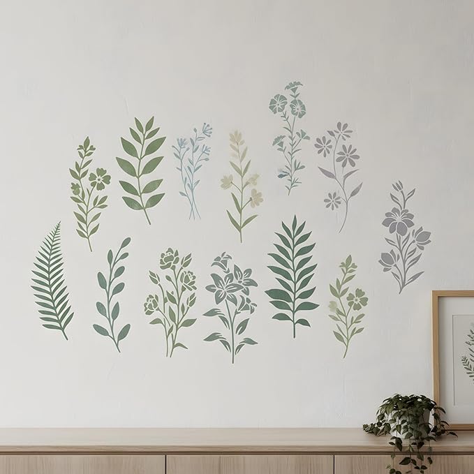 36 Pcs Wildflower Stencils for Painting on Wood & Canvas, 6x3 Inch Reusable Botanical Stencils, Plastic Floral Templates for Scrapbooking, Journals, DIY Art Crafts and Home Ornaments