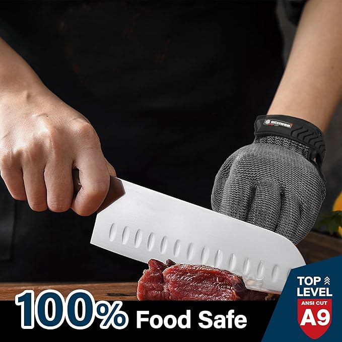 Schwer Ultimate Cut Resistant Gloves Beyond ANSI A9, Reinforced Stainless Steel Glove, Food Grade Mesh Metal Gloves for Butcher Meat Cutting, Oyster Shucking, Mandoline, PR1708 (M, 1 Pcs)