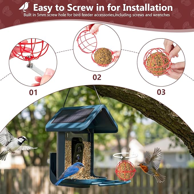SheeChung Metal Suet Ball Holder Compatible with Bird Buddy,Smart Feeders Replacement Part with 5mm Screw Hole,Birds Buddy Accessories,Easy Attachment for Bird Feeders,Easy to Clean & Refill (Red)