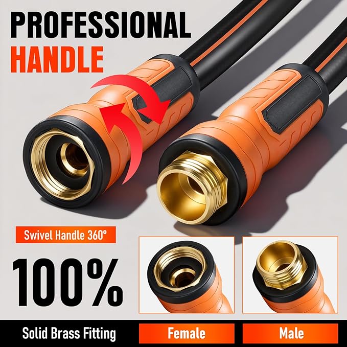 Garden Hose 50 ft x 5/8", Heavy Duty Water Hose, Flexible and Durable, Kink Resistant Lightweight Hybrid Hose, Leakproof Yard Hose with Male to Female Fittings